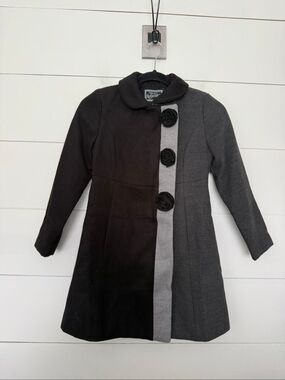 Rothschild Girls 7 Black Gray 90s Vintage Wool Colorblock Dress Coat